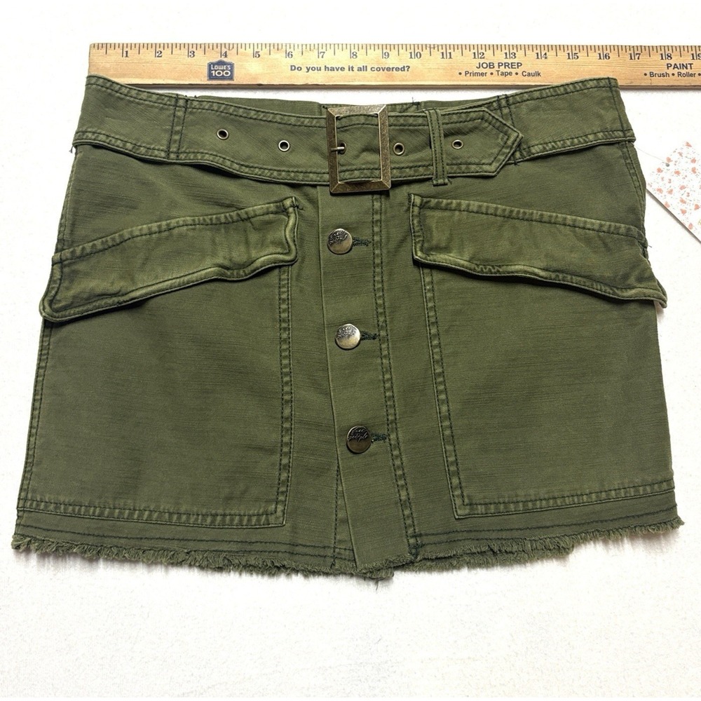 NWT Free People Skirt Utility Army Green Belted Distressed Frayed Cargo Womens 8 - Picture 7 of 10